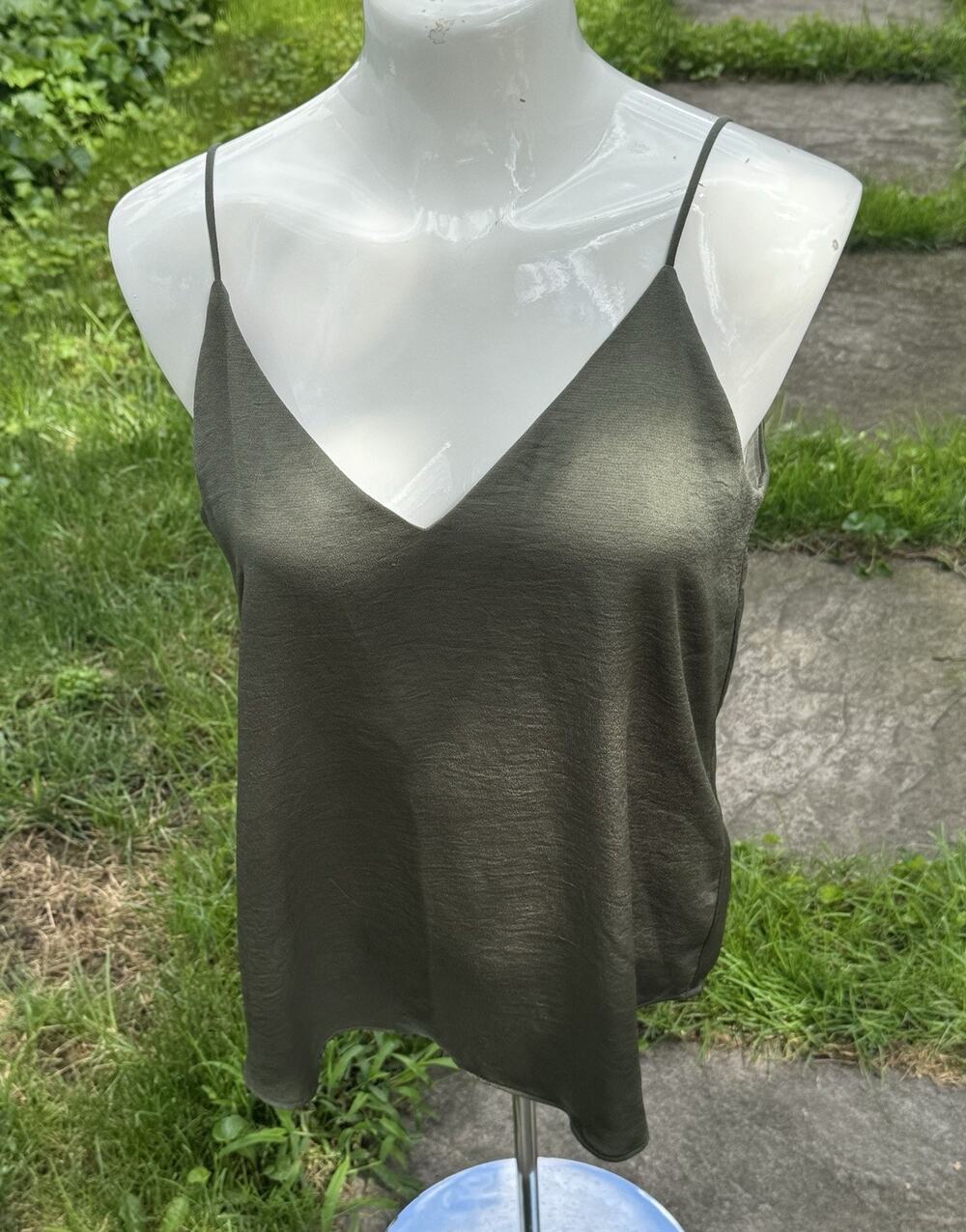 Express Olive Green Cami Womens Top Thin Strap Size Medium V Neck Tank